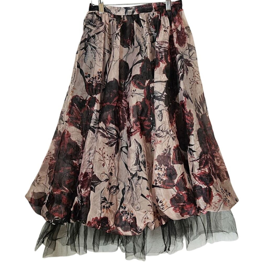 BROKEN ZIPPER Whimsy Goth Anthropologie Organza Bubble Skirt Size 2 Black Tulle
